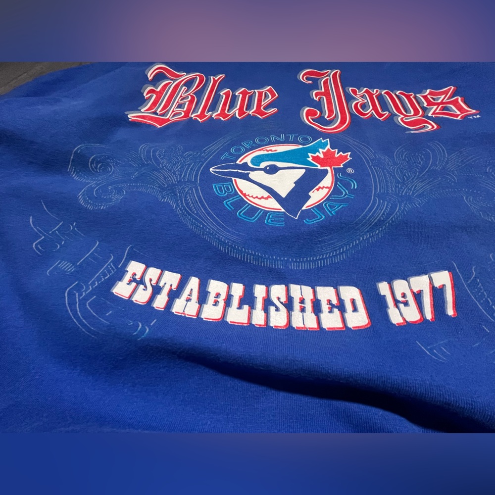 1993 Logo7 vintage 90s Toronto Blue Jays MLB baseball graphic big logo T-shirt - Picture 5 of 12